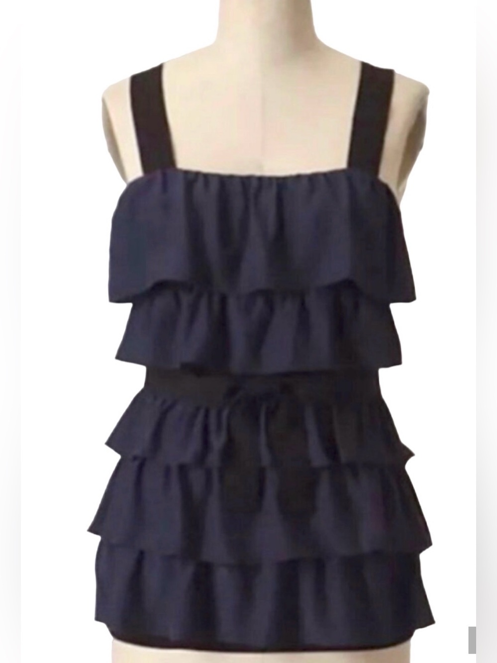NEW BORDEAUX ANTHROPOLOGIE NAVY BLUE FREE FLOW RUFFLED TIERED TANK TOP SZ SMALL